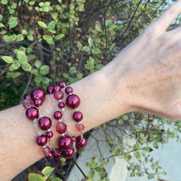 WHBM beaded Bracelet multi-strand adjustable wine jewelry collection cuff silver - Picture 11 of 12